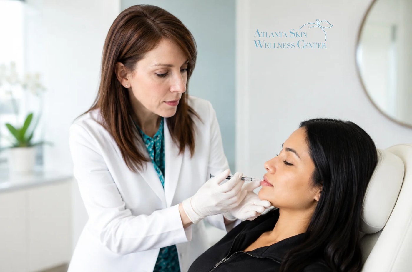 Dr. Elise Barnett performing a skin treatment at Atlanta Skin Wellness Center, board-certified dermatologist in Atlanta